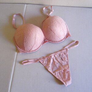 32DDD/M VICTORIA'S SECRET Very Sexy Push Up Bra Set Strappy Back V-String Pink